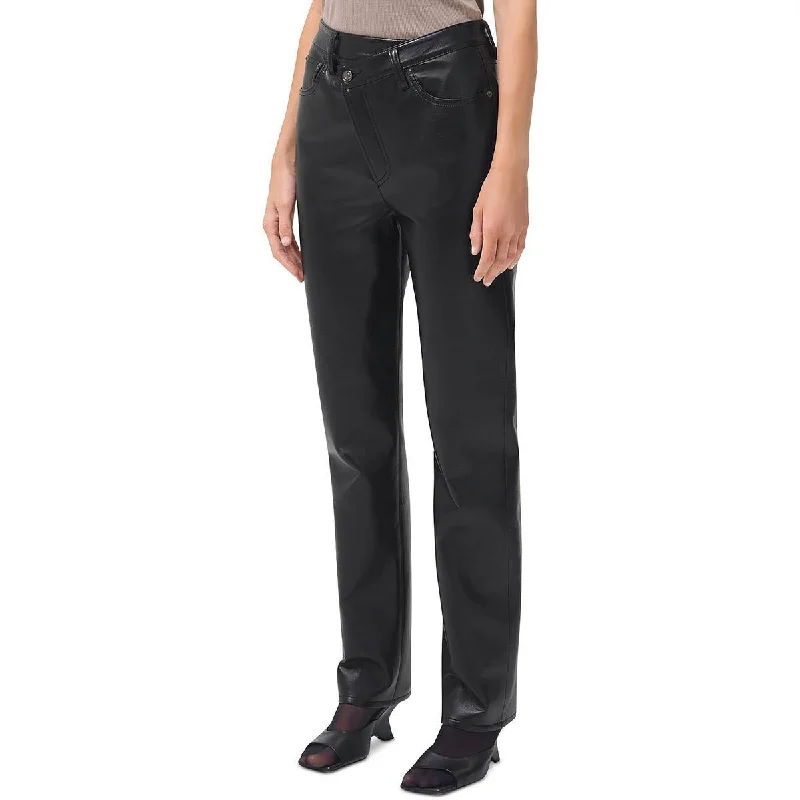 Relaxed Tops Agolde Womens Leather Blend High Rise Straight Leg Pants
