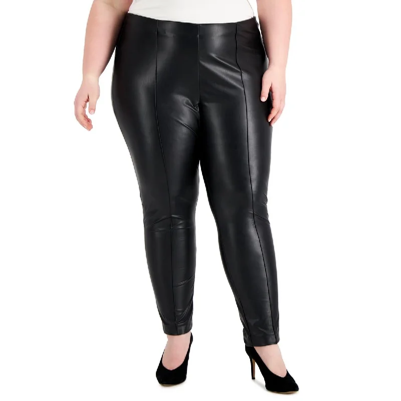 Lazy Style Anne Klein Womens Plus    Faux Leather Mid-Rise Skinny Pants