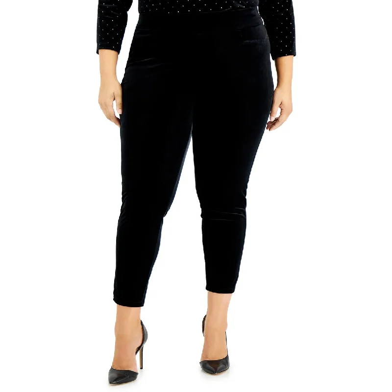 Relaxed Chic Anne Klein Womens Plus Velour Slim Leg Ankle Pants