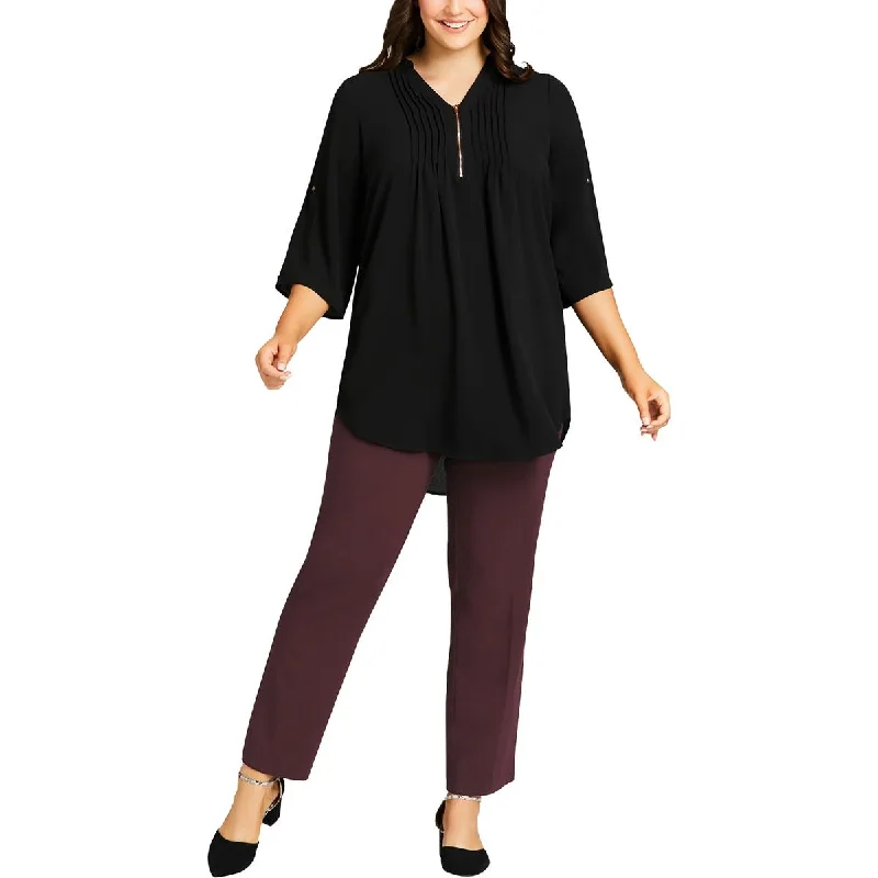Minimal Style Avenue Womens Plus Tummy Control Comfort Waist Straight Leg Pants