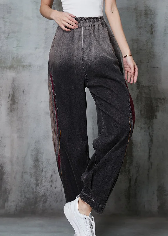 Effortless Looks Beautiful Gradient Color Embroidered Patchwork Denim Pants Spring