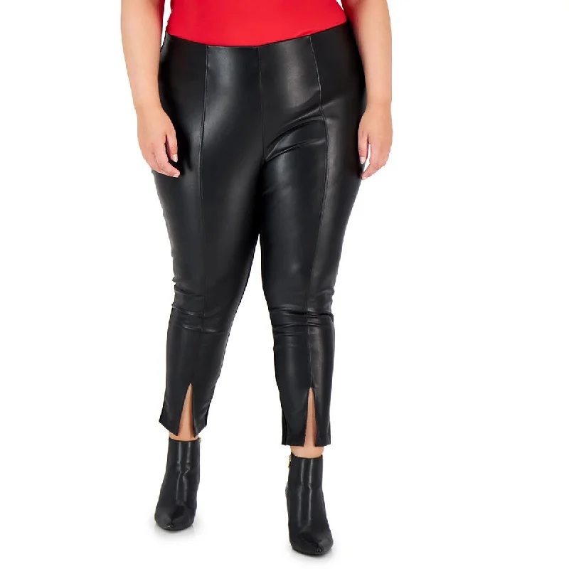 Relaxed And Casual Calvin Klein Womens Plus Faux leather Slit Cuffs Ankle Pants