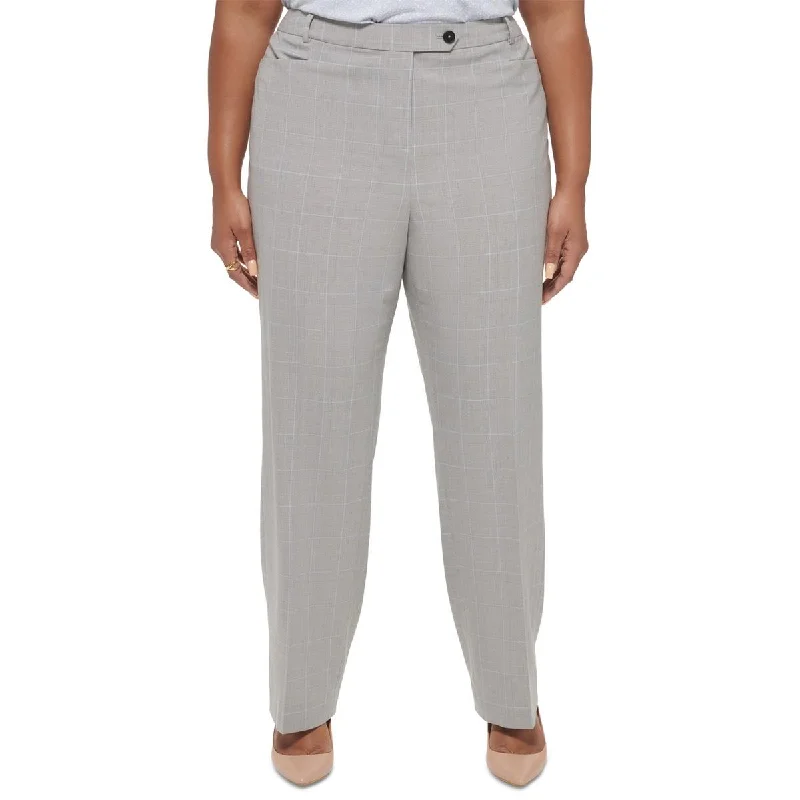 Modern Comfort Wear Calvin Klein Womens Plus Plaid Straight Legs Trouser Pants