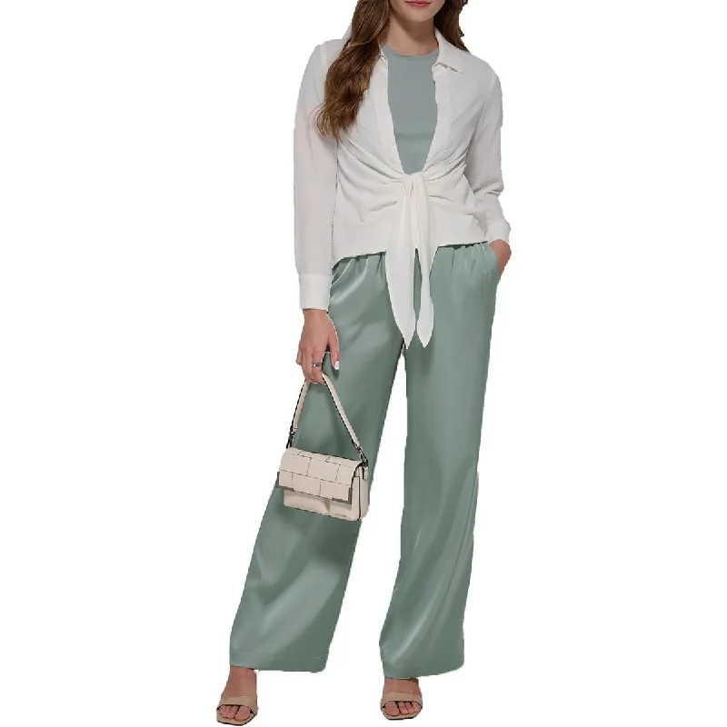Dynamic Fashion Calvin Klein Womens Satin High Rise Wide Leg Pants