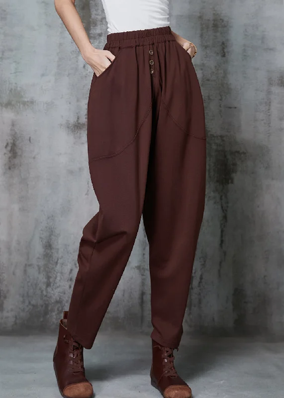 Luxury Customization Caramel Cotton Harem Pants High Waist Button Spring