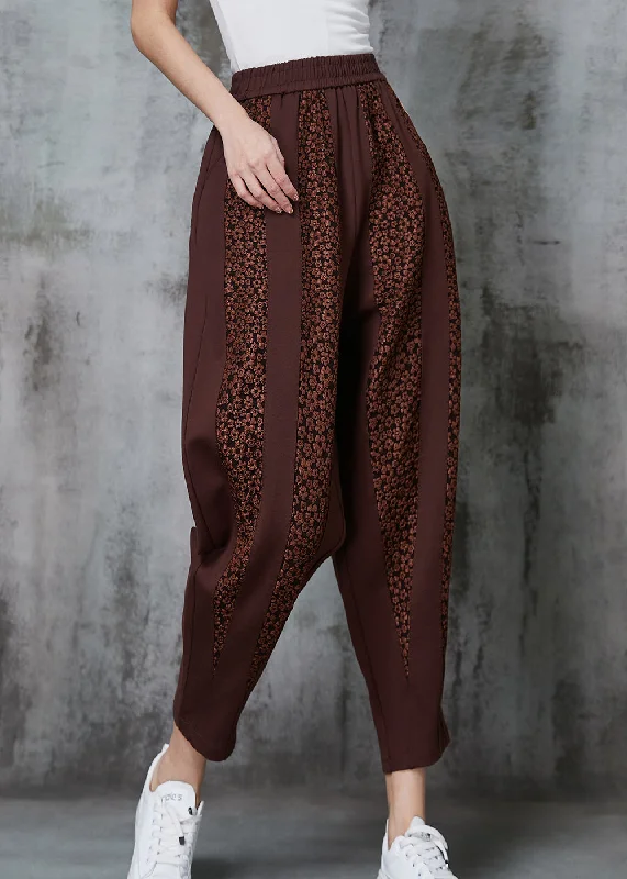Trendy Layers Caramel Patchwork Cotton Pants Oversized Jacquard Spring