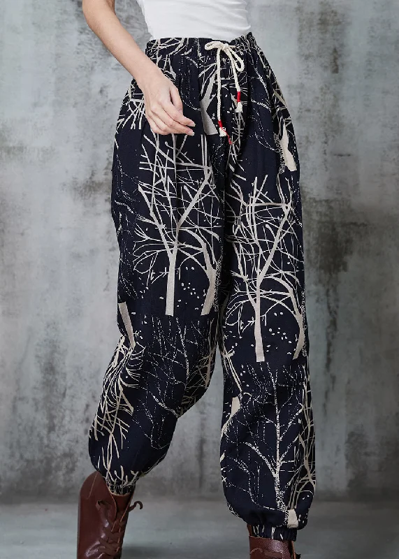 Creative Prints Casual Black Oversized Print Cotton Harem Pants Spring