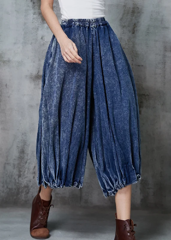 Summer Selection Casual Blue Oversized Wrinkled Denim Wide Leg Pants Spring