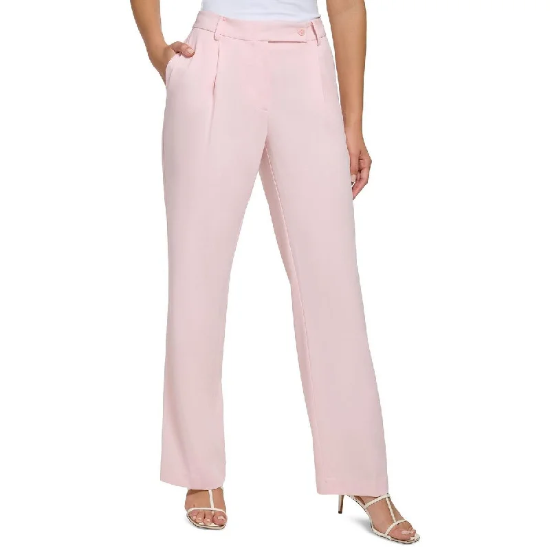 Light Dressing DKNY Womens Extended Tab Pleated Straight Leg Pants