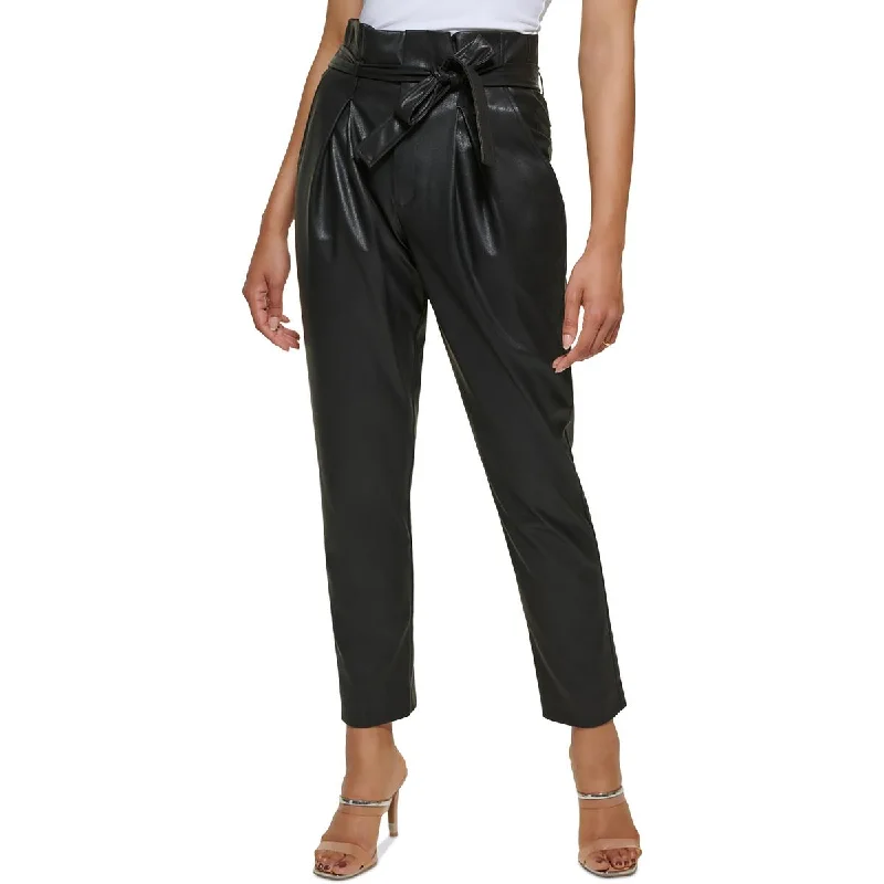 Soft Wear DKNY Womens Faux-Leather High-Rise Ankle Pants