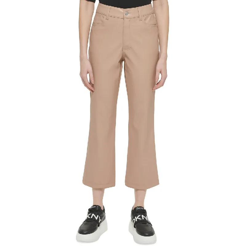 Casual Chic Wear DKNY Womens Faux Leather High Rise Cropped Pants