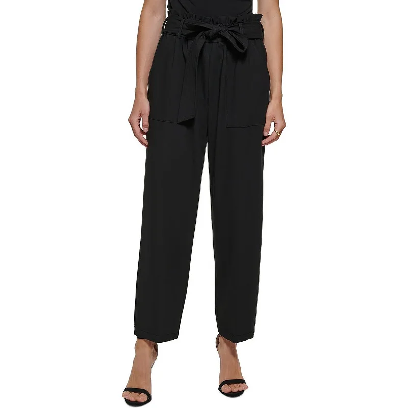 Celebrity Style DKNY Womens Petites Belted High Rise Straight Leg Pants