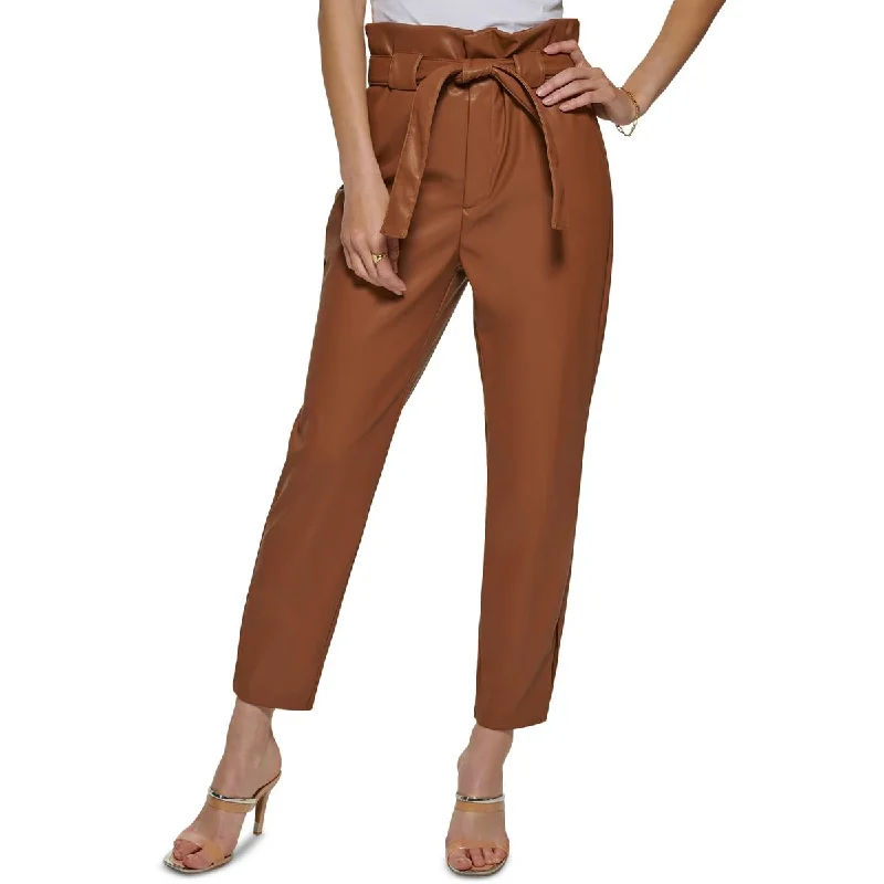 Simple Looks DKNY Womens Petites Faux Leather High Waist Trouser Pants