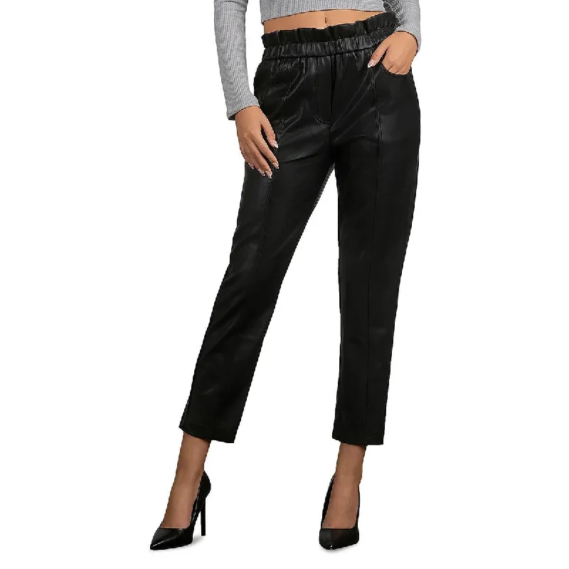 Bright Colors Elan Womens Faux Leather Flat Front Paperbag Pants