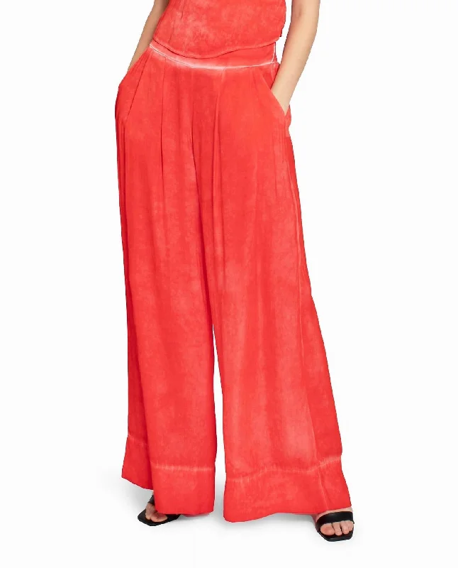 Customized Version Garment Dyed Silk Wide Leg Pant In Poppy