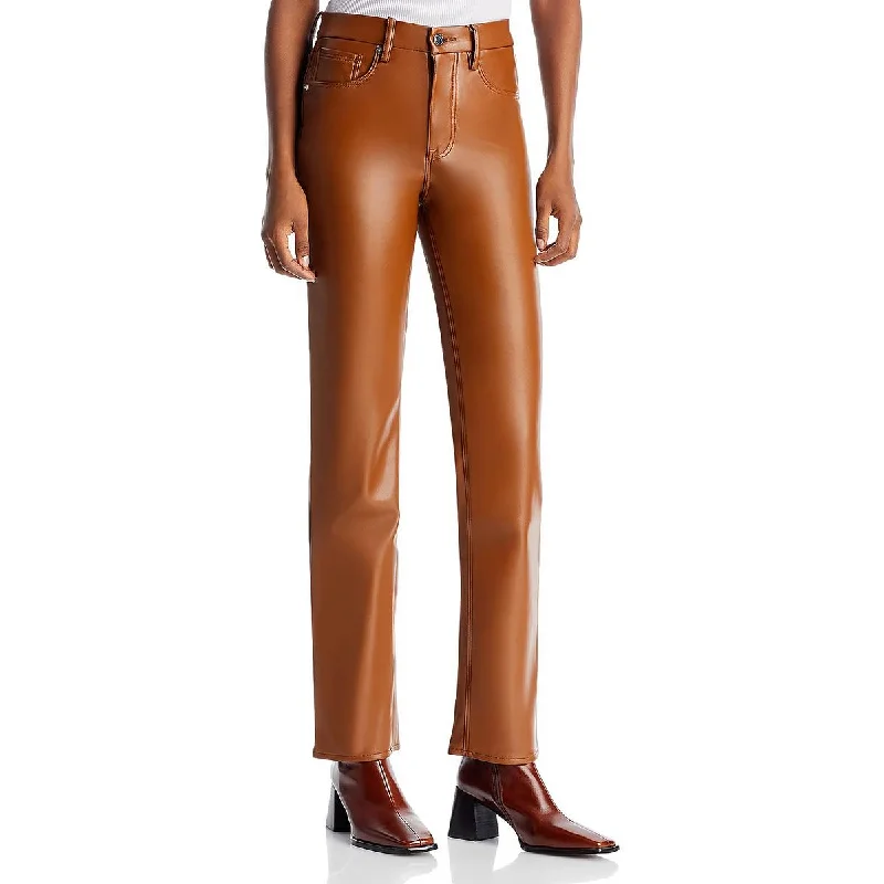 Relaxed Fashion Good American Womens Faux Leather High Rise Straight Leg Pants
