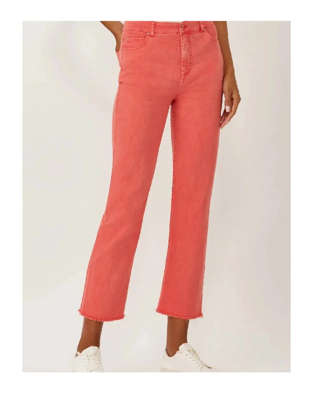 Body Design La Cienega Straight Leg Cropped Jean In Washed Scarlet