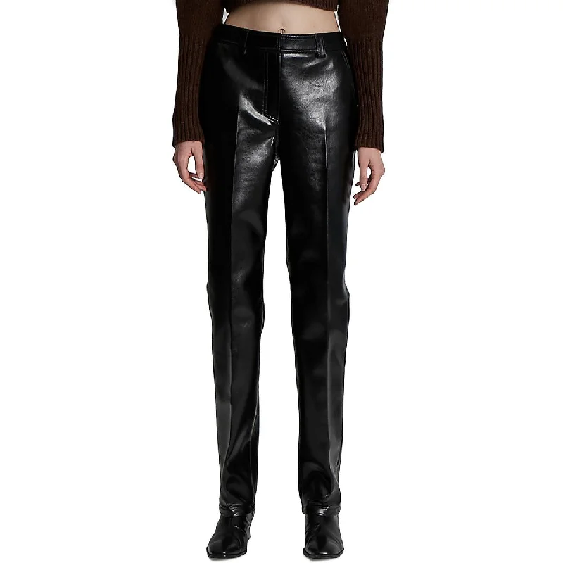 Unique Fashion Lvir Womens Faux Leather High Rise Straight Leg Pants