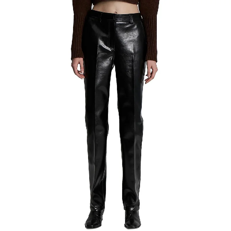 High Street Style Lvir Womens Faux Leather High Rise Straight Leg Pants