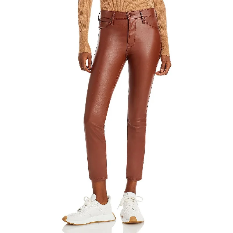 European Plan Mother Womens Dazzler Faux Leather Mid-Rise Ankle Pants
