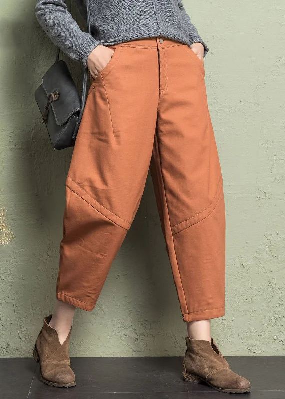 Perfect Tailoring New Orange Pockets High Waist Cotton Crop Pants Spring