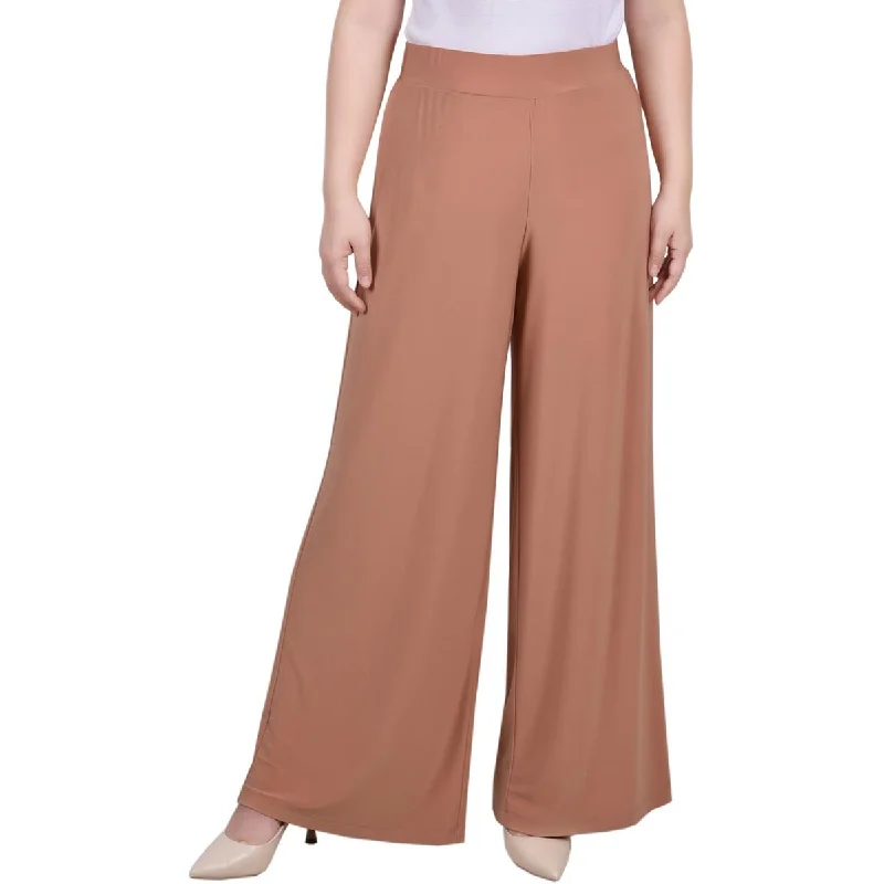 Slim Fit NY Collection Womens Petites High Rise Wide Leg Palazzo Pants