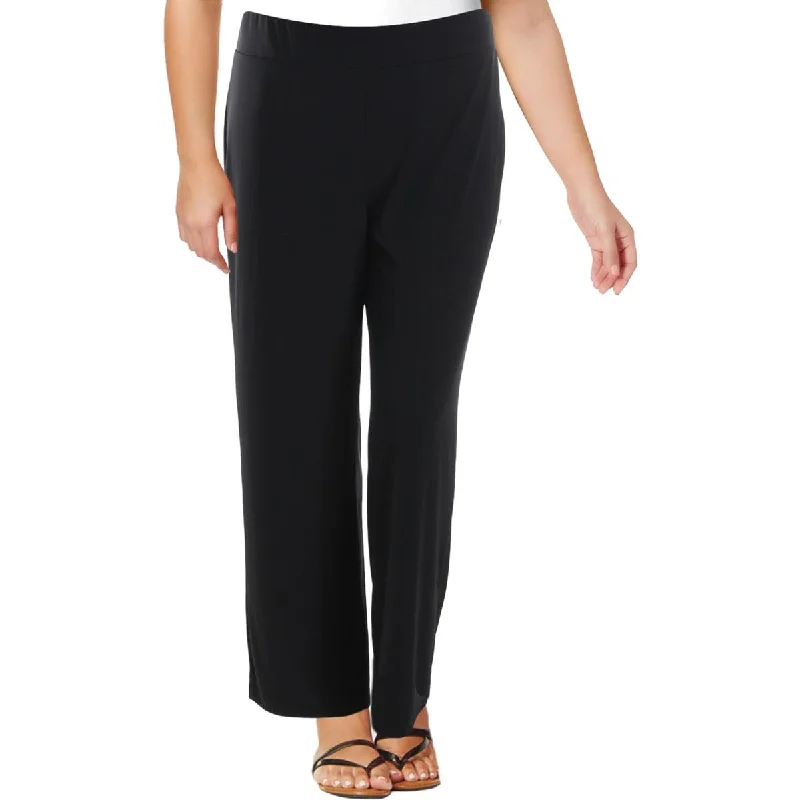 Casual Chic Wear NY Collection Womens Plus Stretch Flat Front Wide Leg Pants