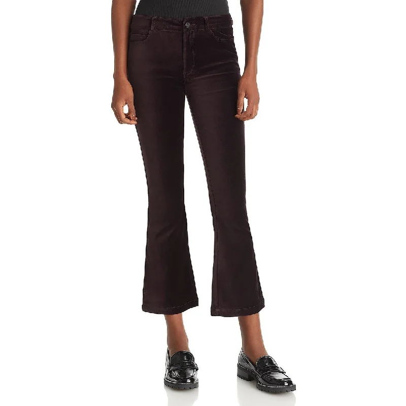 Single-shoulder Neck Design Paige Womens Claudine Velvet Stretch Flared Pants