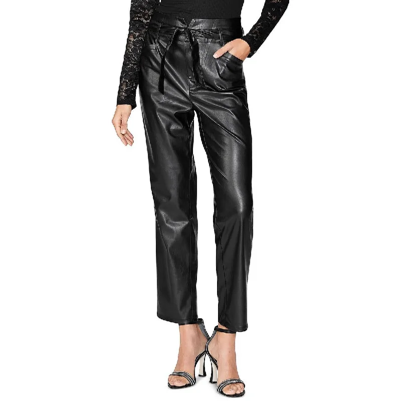 Knitted Design Paige Womens Kina Faux Leather High Rise Straight Leg Pants