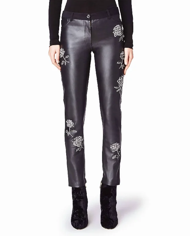 Hooded design Pants In Black Embellished Rose