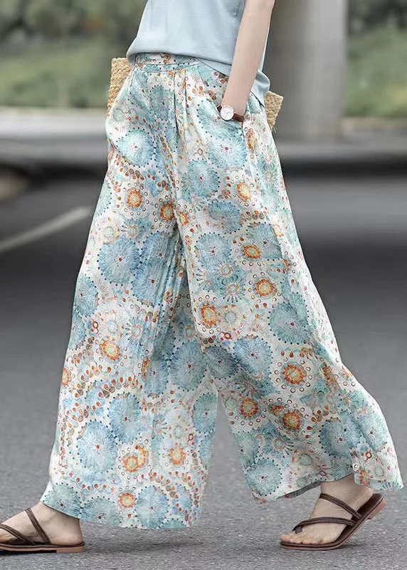 Effortless Dressing Plus Size Photo Color Pockets Print Linen Wide Leg Pants Summer