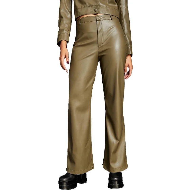 Elegant Outline Royalty By Maluma Womens Faux Leather High Waist Flared Pants