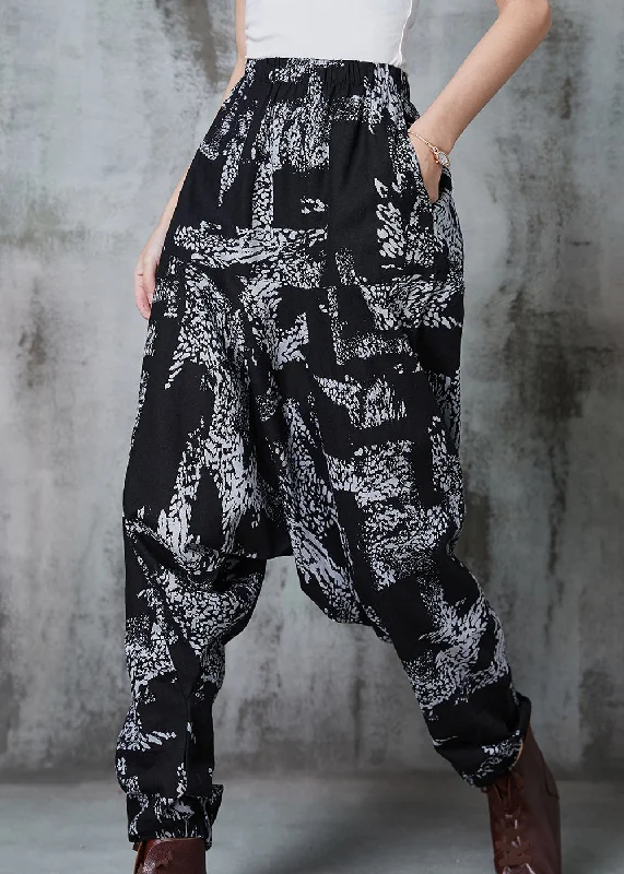 Minimal Style White Print Cotton Harem Pants Oversized Spring