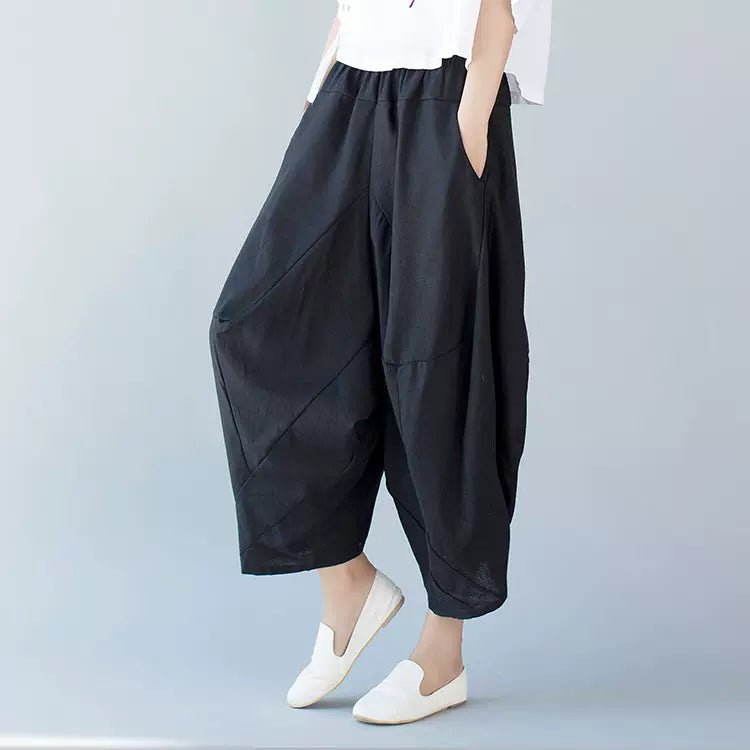 Fashion Concept Women Casual Black Cotton Wide Leg Pants